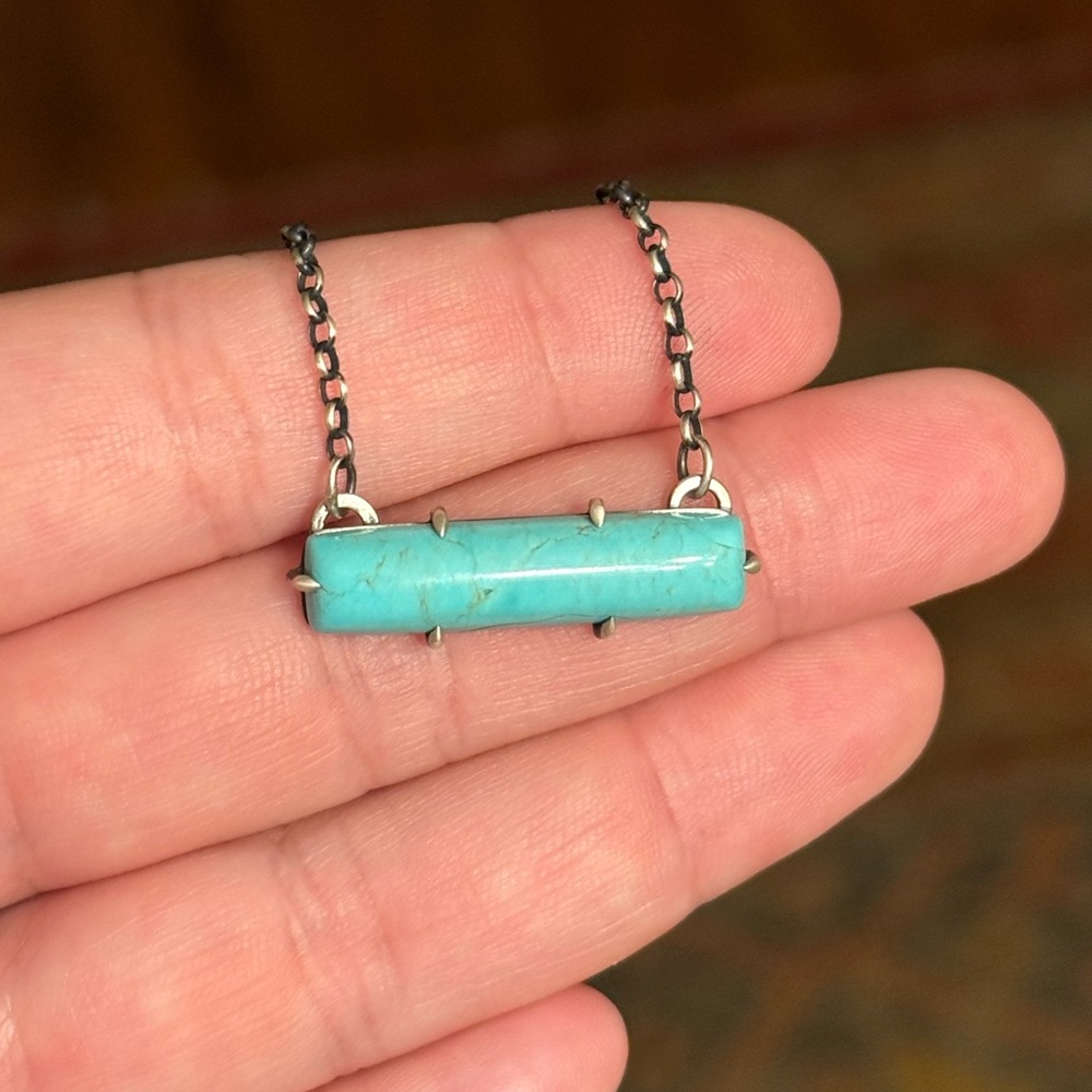 Turquoise Bar Silver Pendant Necklace